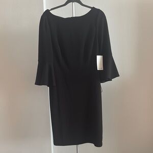 Black Sheath Dress with Bell Sleeves and Bateau Neckline